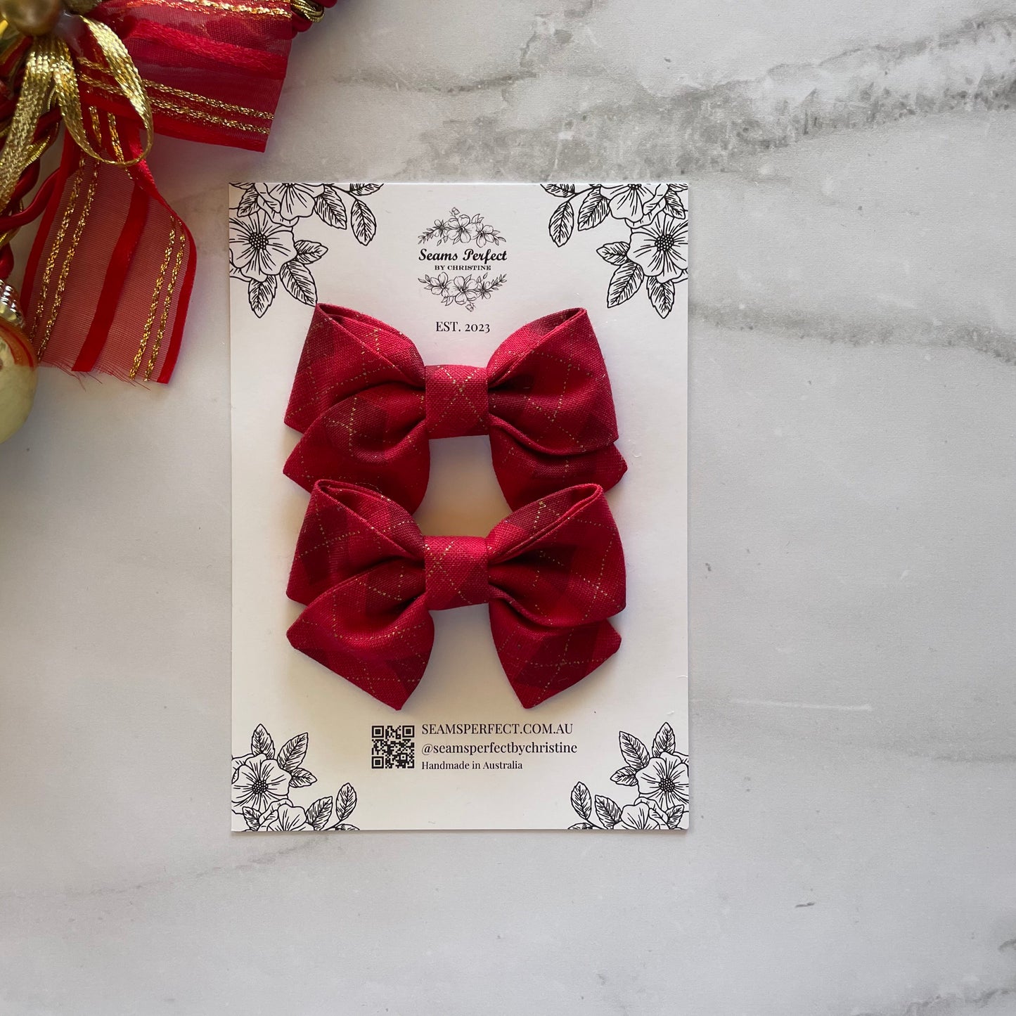 ARGYLE RED MINI HAIR BOW (Pack of 2)