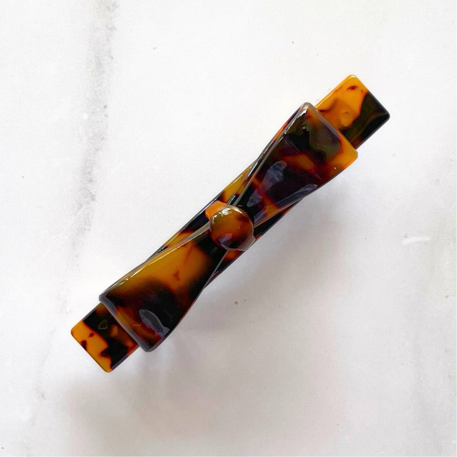 SLIM HAIR BOW BARRETTE - TORTOISESHELL