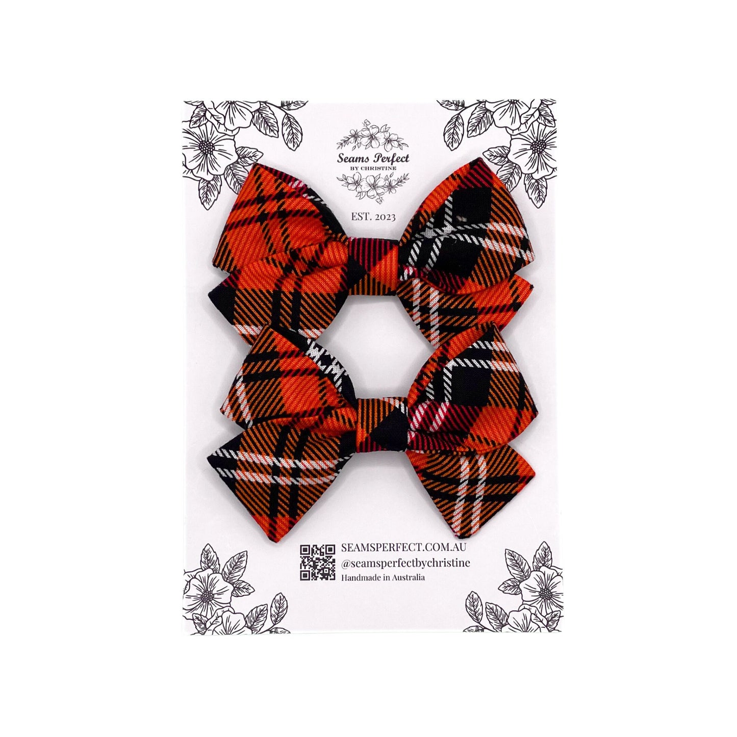 HALLOWEEN ORANGE PLAID HAIR BOW (Pack of 2)