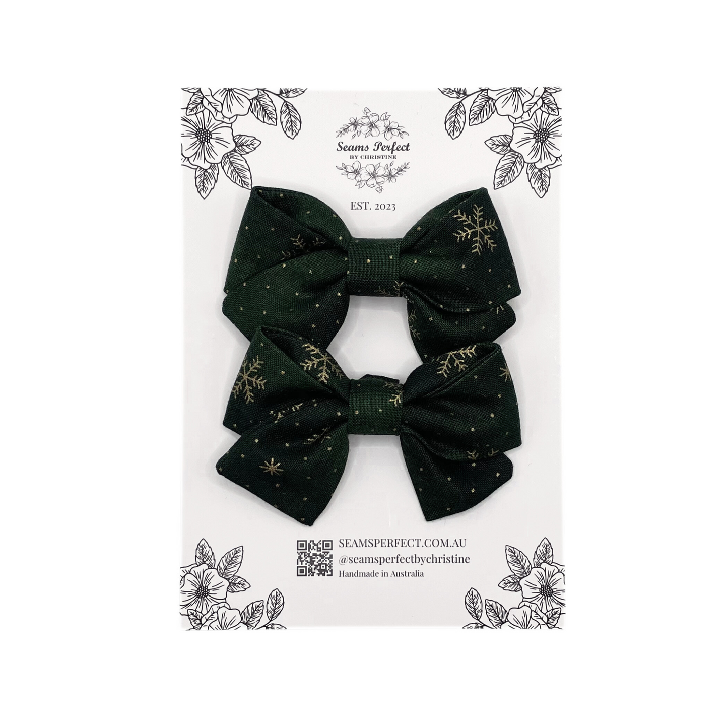GREEN GOLD SNOWFLAKE MINI HAIR BOW (Pack of 2)