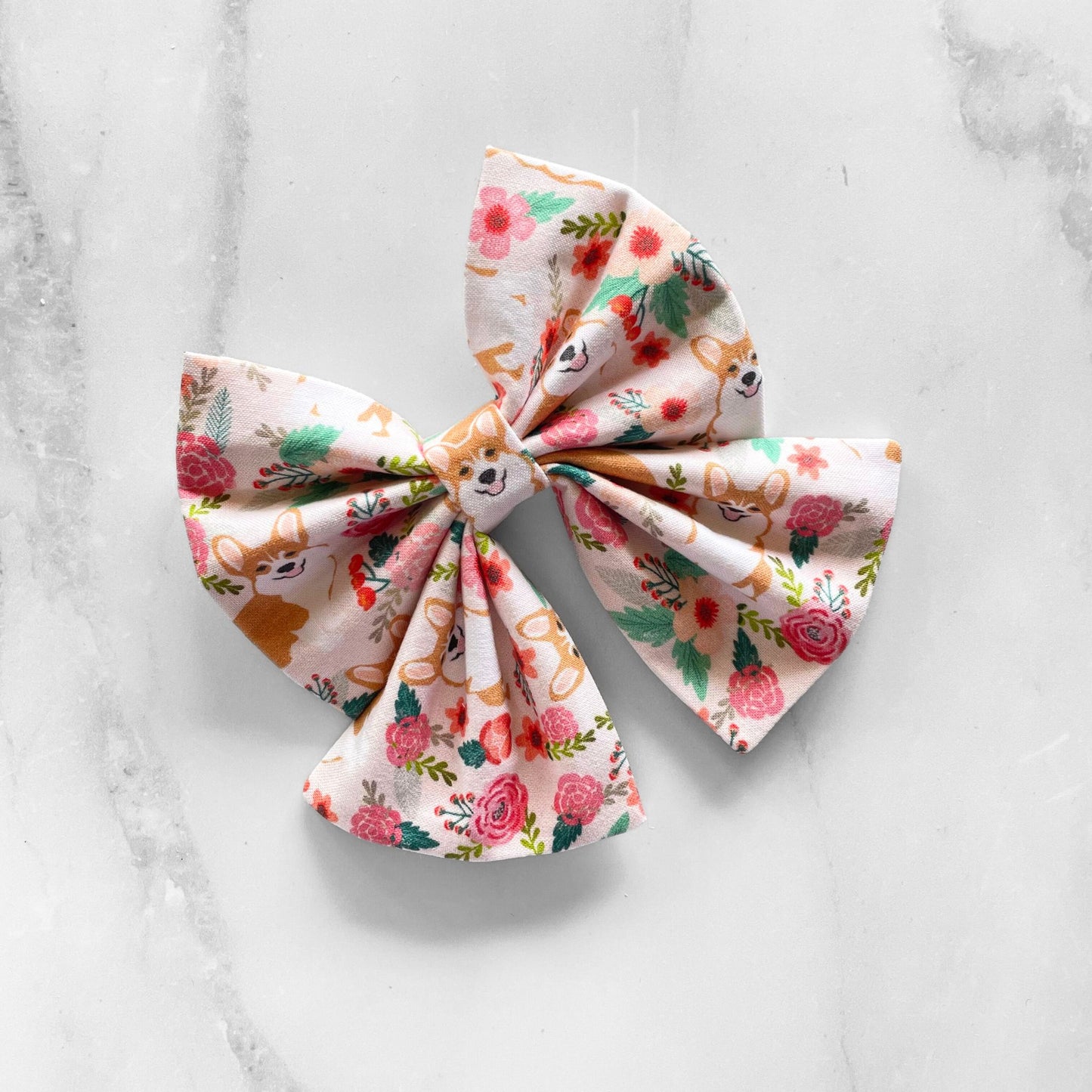 DOG SAILOR BOW | BROWN CORGI FLORAL