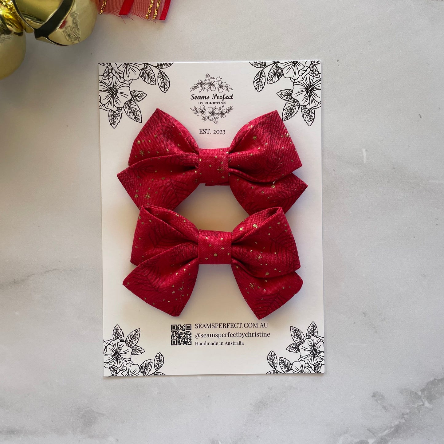 RED LEAF SPARKLE MINI HAIR BOW (Pack of 2)