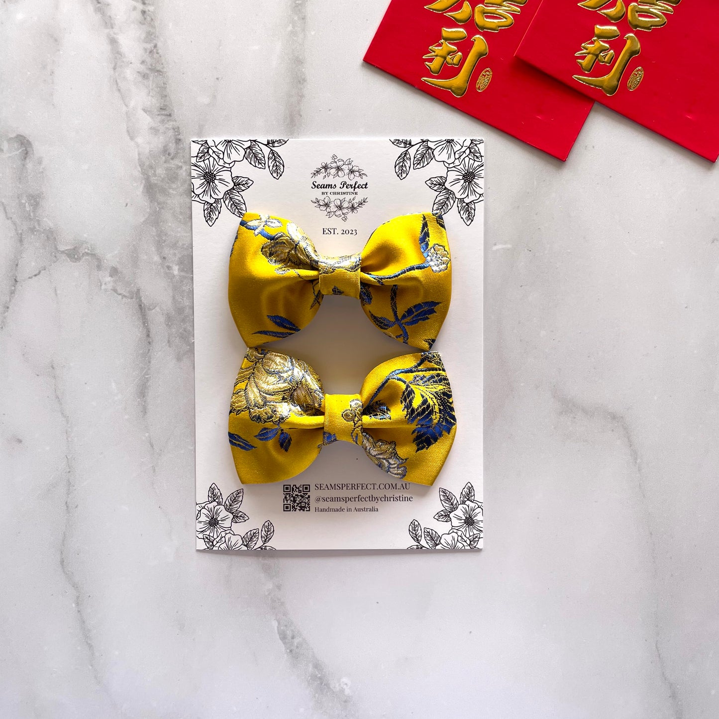 CHEONGSAM YELLOW BOW PIGTAILS (Pack of 2)