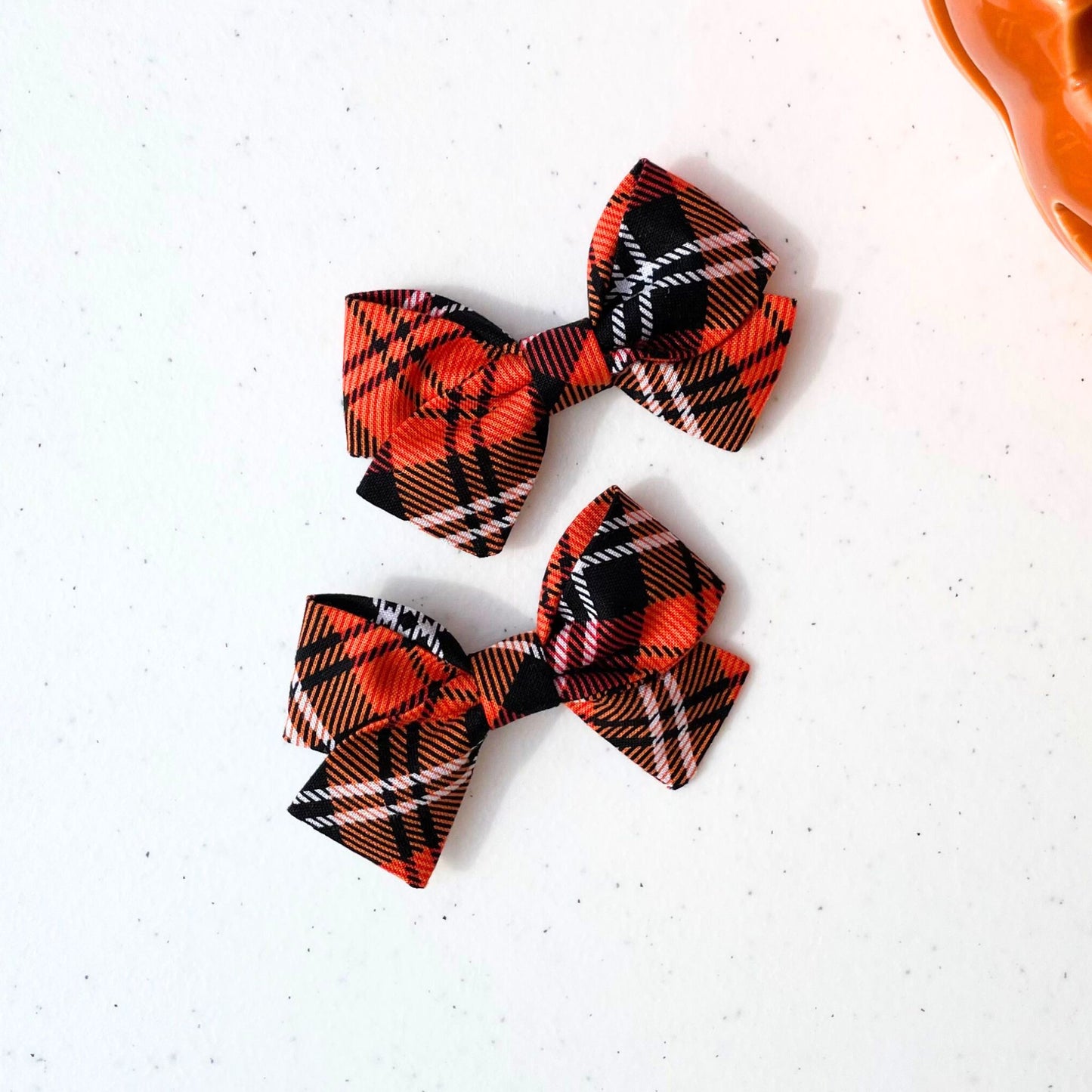 HALLOWEEN ORANGE PLAID HAIR BOW (Pack of 2)