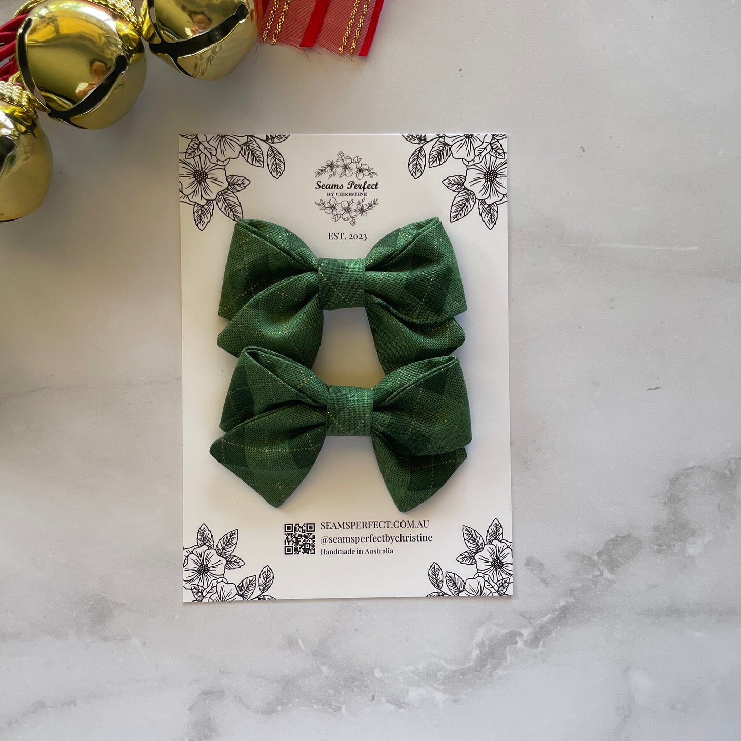 ARGYLE GREEN MINI HAIR BOW (Pack of 2)