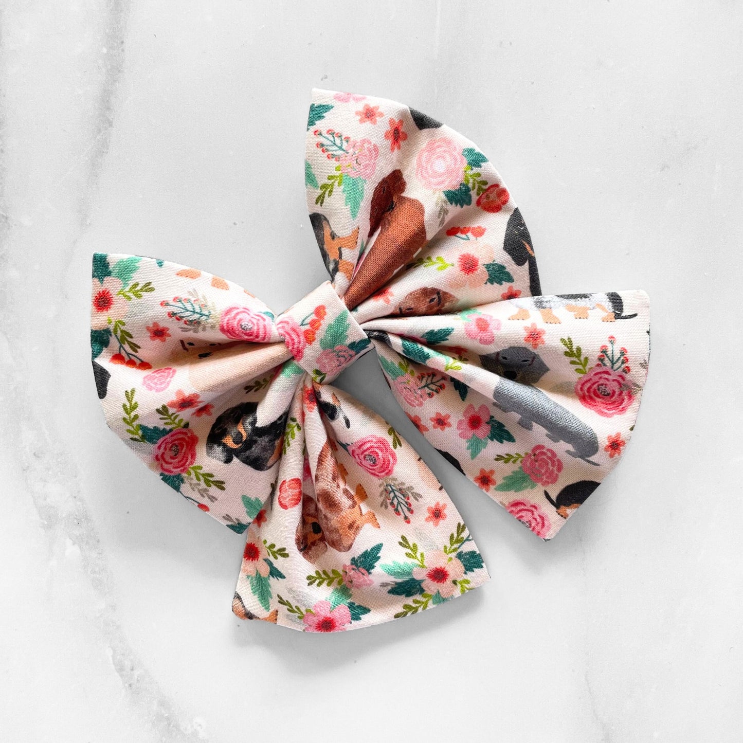 DOG SAILOR BOW | DACHSHUND FLORAL - BEIGE