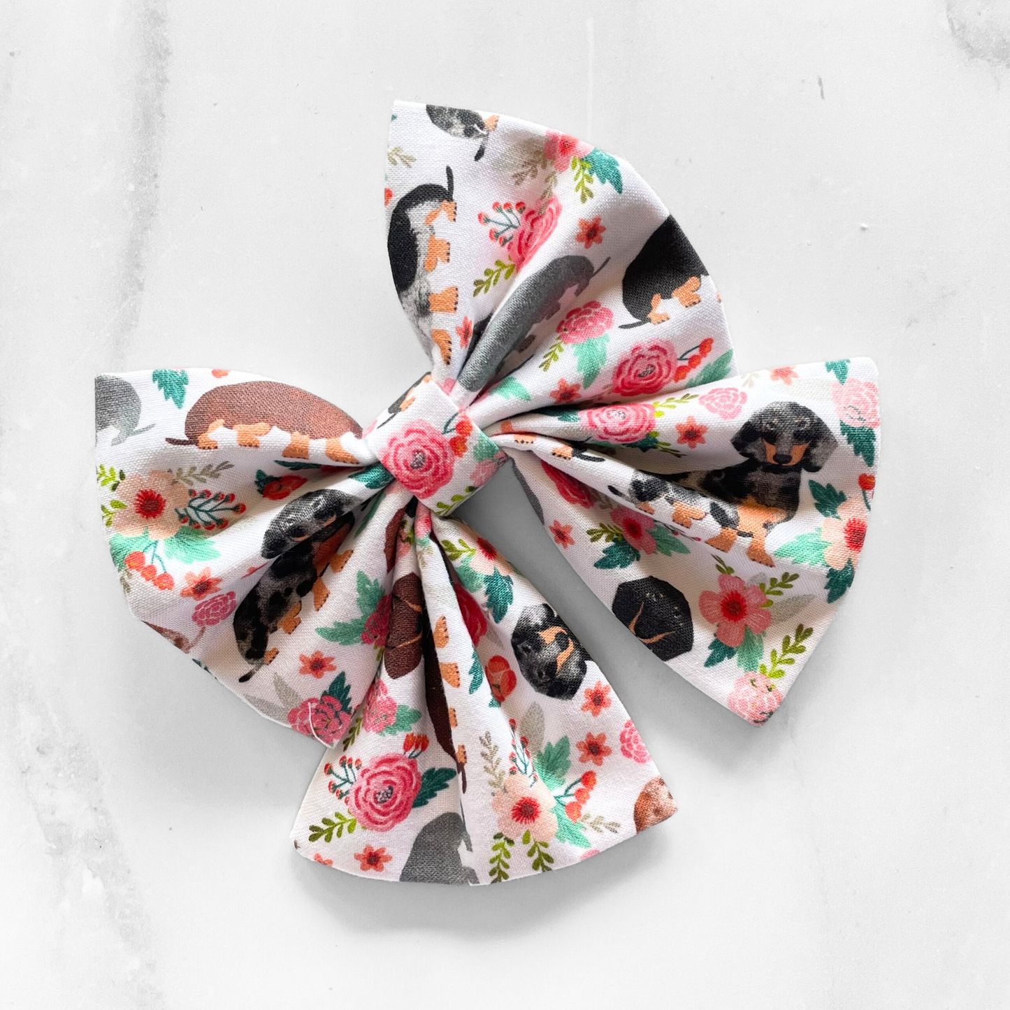 DOG SAILOR BOW | DACHSHUND FLORAL - WHITE