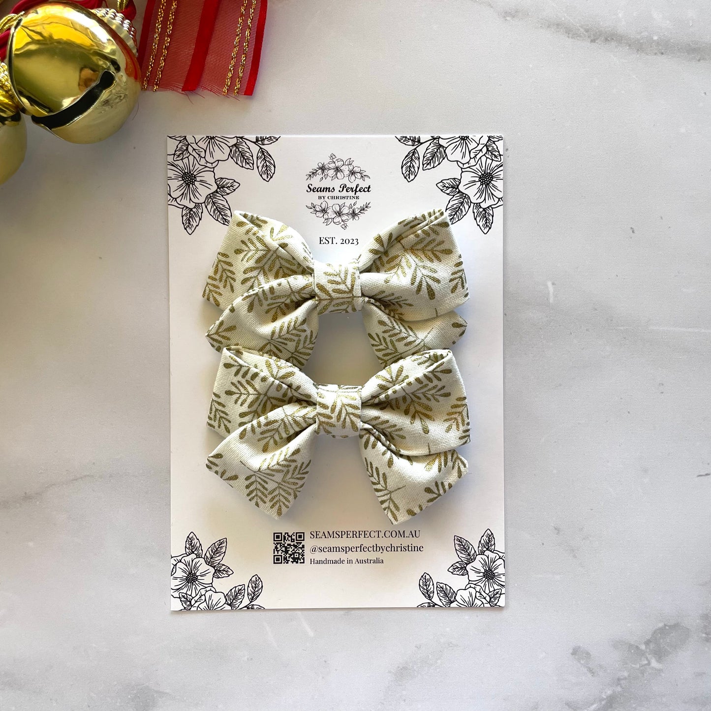 WHITE GOLD LEAVES MINI HAIR BOW (Pack of 2)
