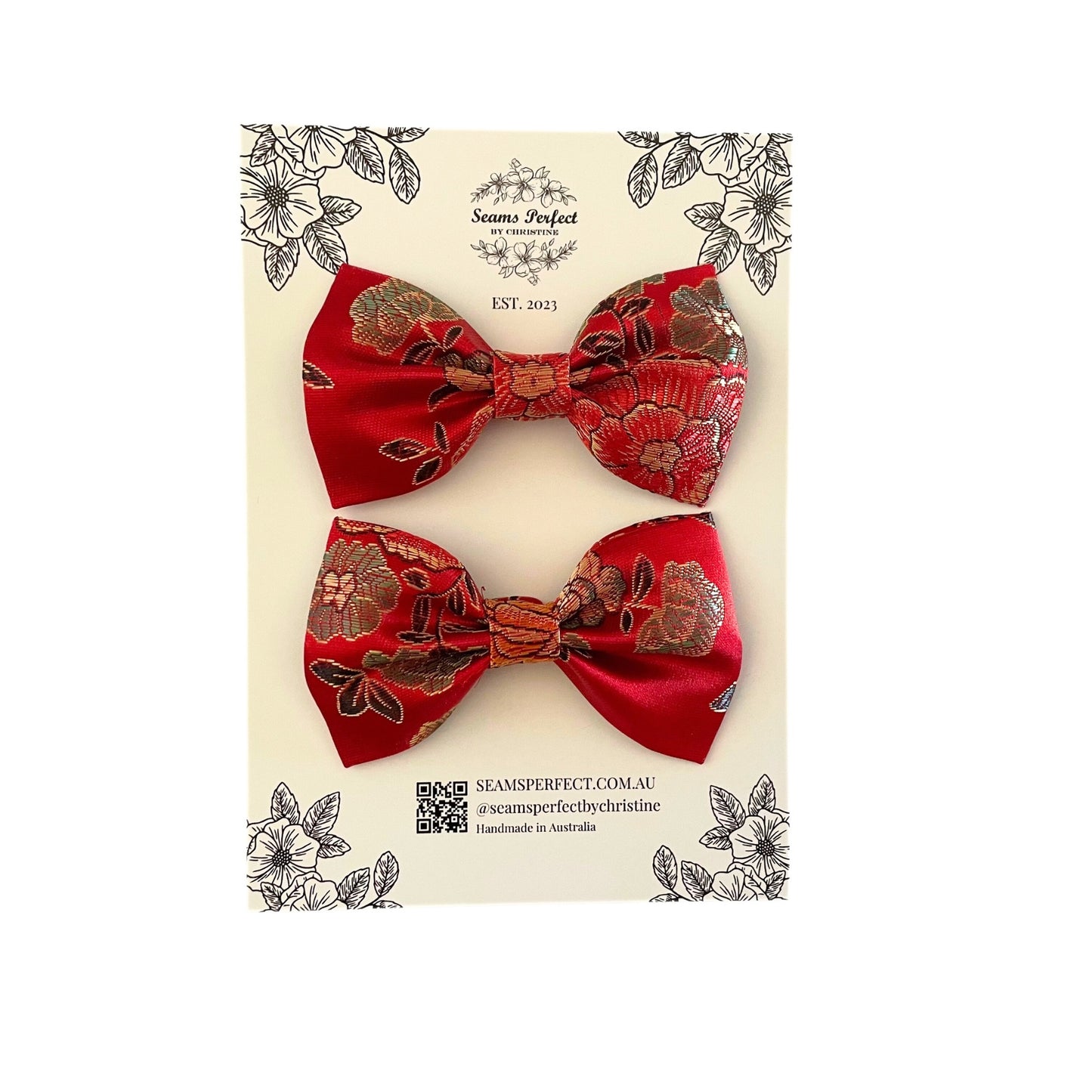 CHEONGSAM RED BOW PIGTAILS (Pack of 2)