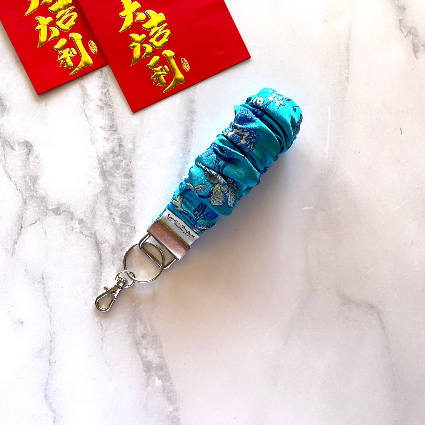 CHEONGSAM SCRUNCHIE KEYCHAIN - LIGHT BLUE