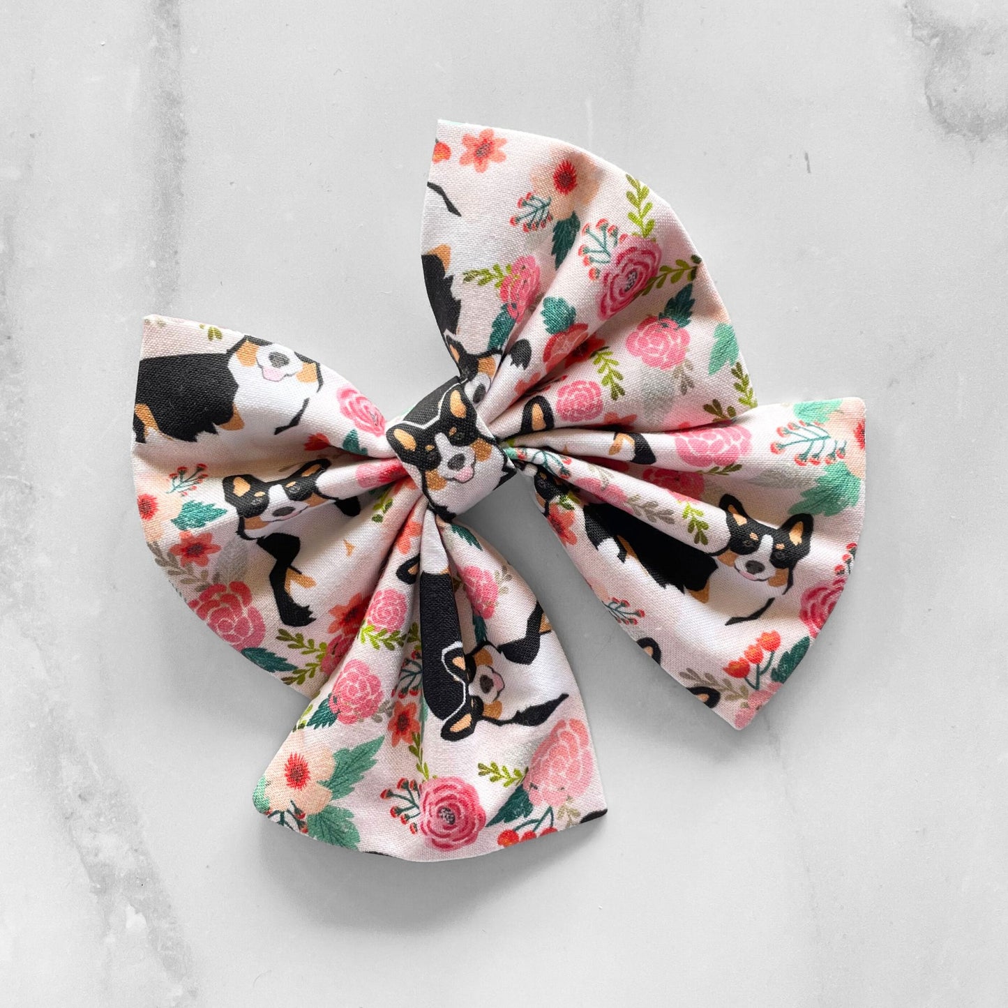 DOG SAILOR BOW | BLACK CORGI FLORAL